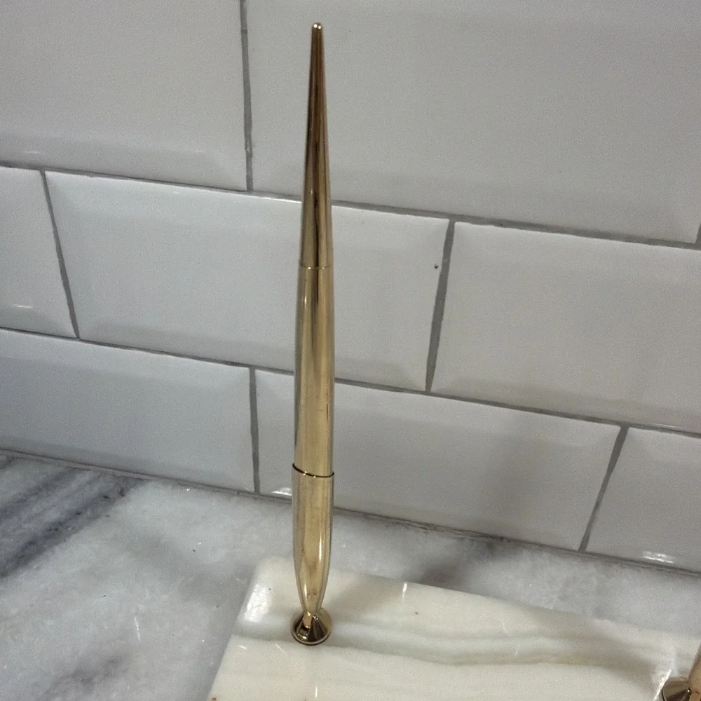 Vintage Gold Electroplated Marble/brass Desk Double Pen Rotation Holder ES004